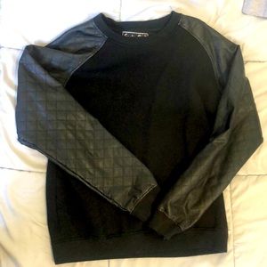 Black w black leather sleeves crew neck